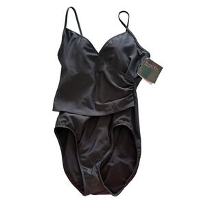 NWT Shape FX Shimmery Black One-Piece Swimsuit Adjustable Straps Tummy Control
